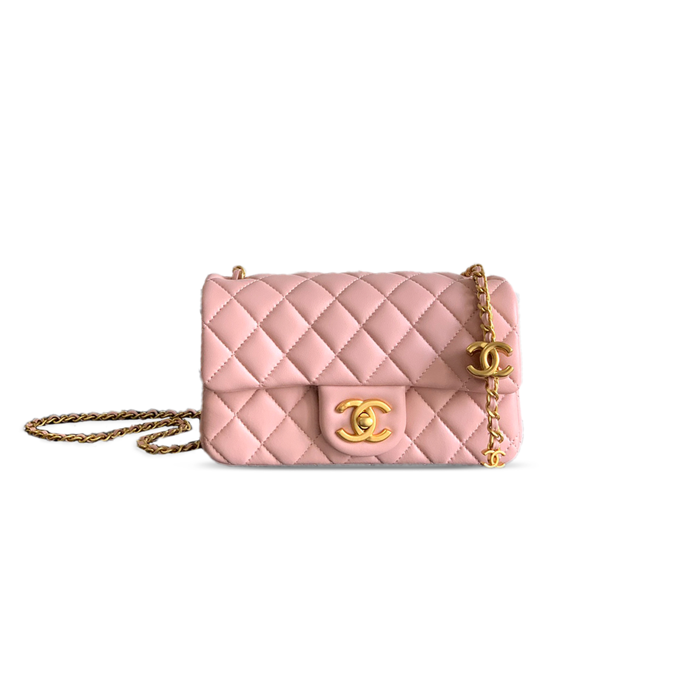 Ch*el mini flap bag shiny lanbskin in sakura powder as5759 (20*13*7cm)